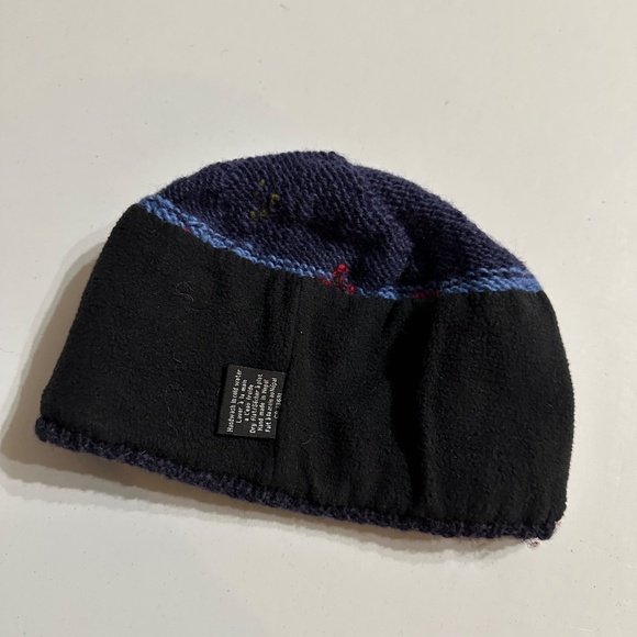 Lost Horizons 100% Wool Handknit Floral Pom Beanie Hat Fleece Lined Black - Picture 7 of 8